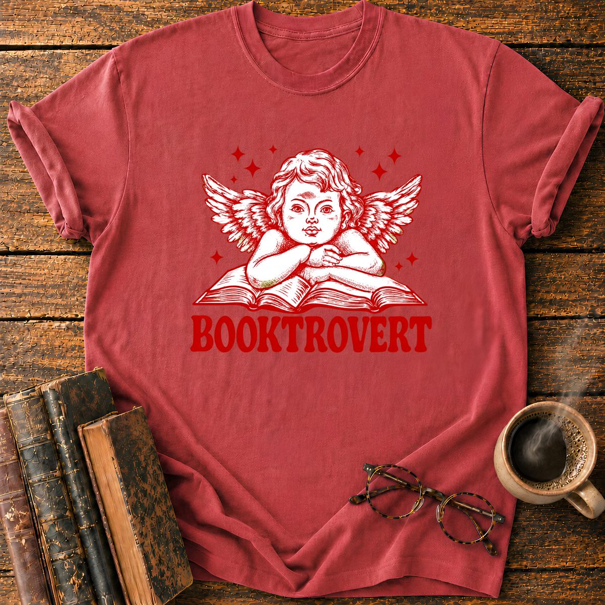Bookish Cherub on Vintage Wings T-Shirt