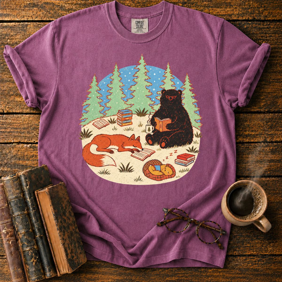 Woodland Animals Reading Book Lover T-Shirt