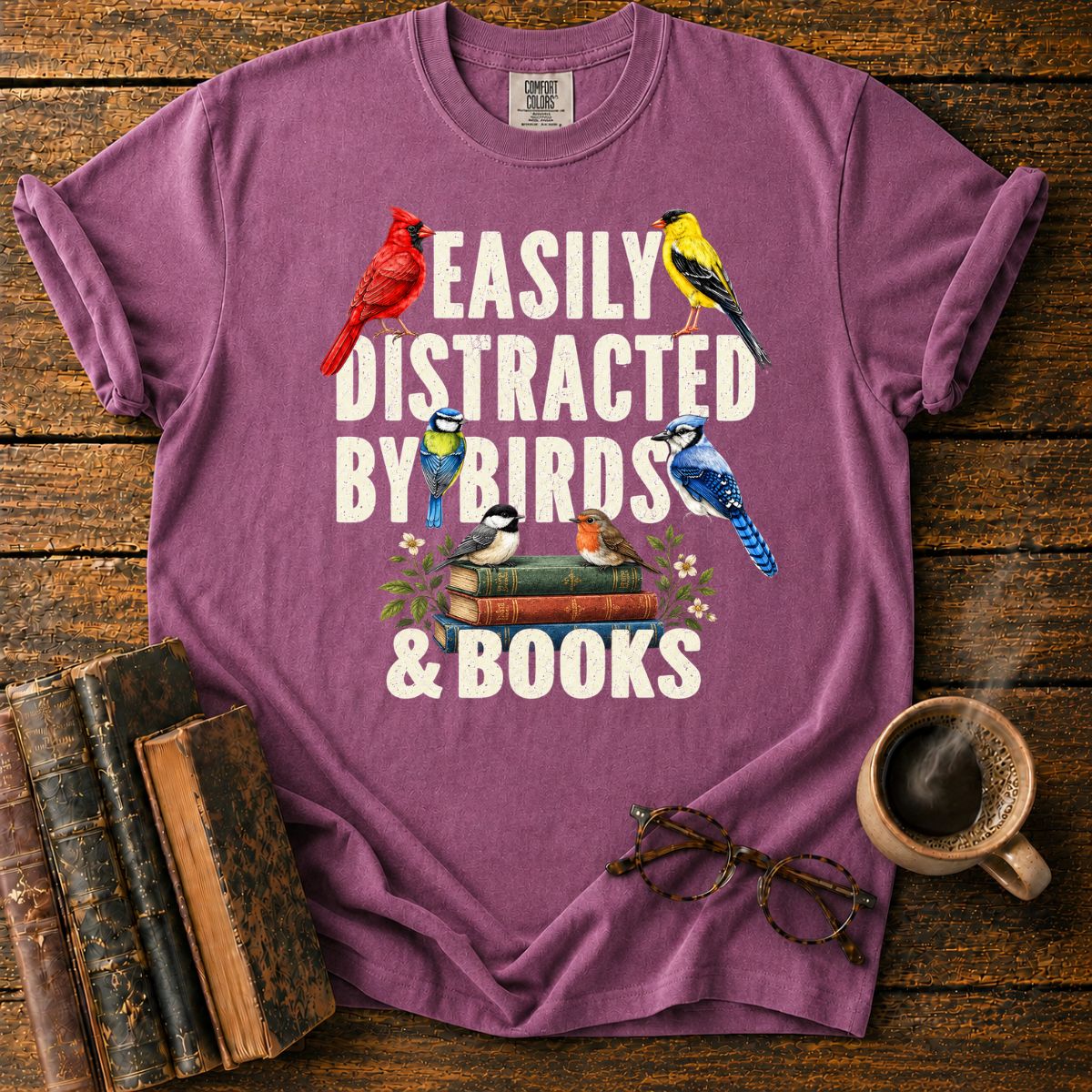 Easily Distracted by Birds & Books T-Shirt