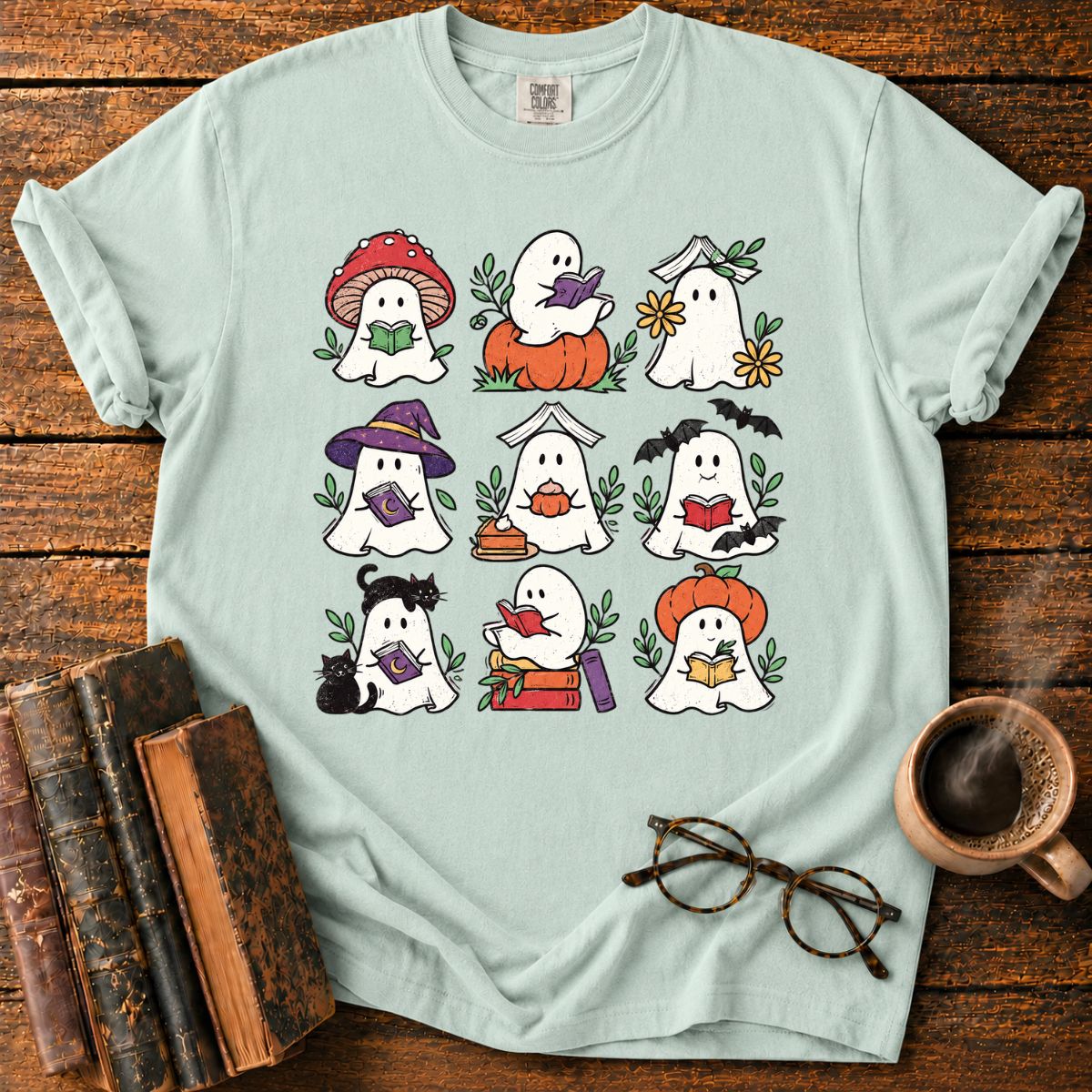 Cute Reading Ghosts Halloween T-Shirt