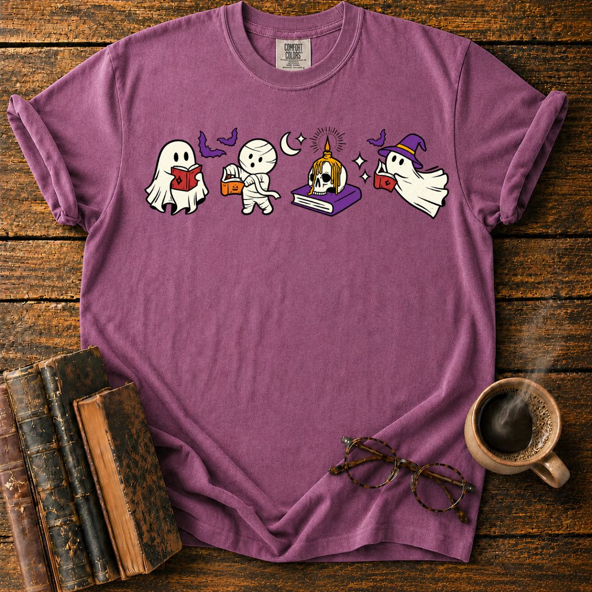 Spooky Reading Ghost Mummy Halloween T-Shirt