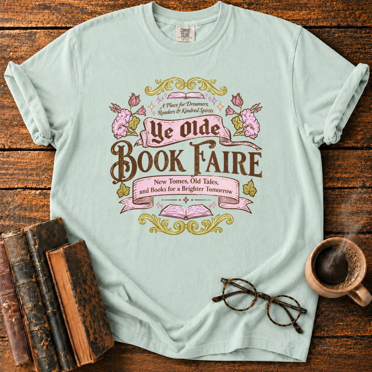 Ye Olde Book Faire Vintage Bookish T-Shirt