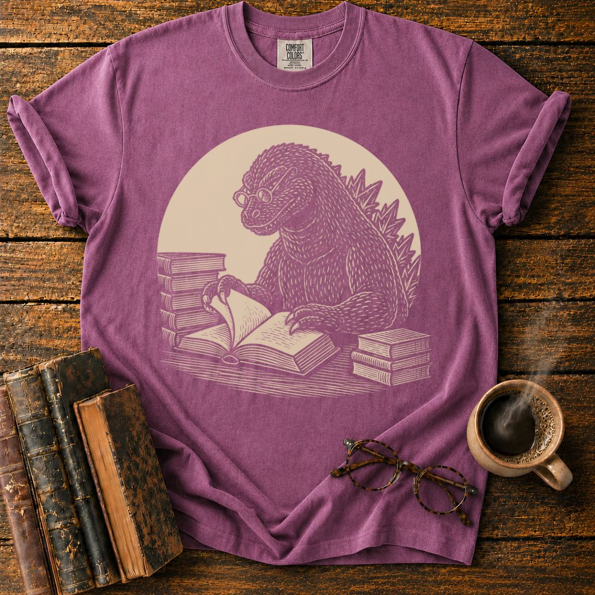 Scholarly Kaiju Reading Book T-Shirt