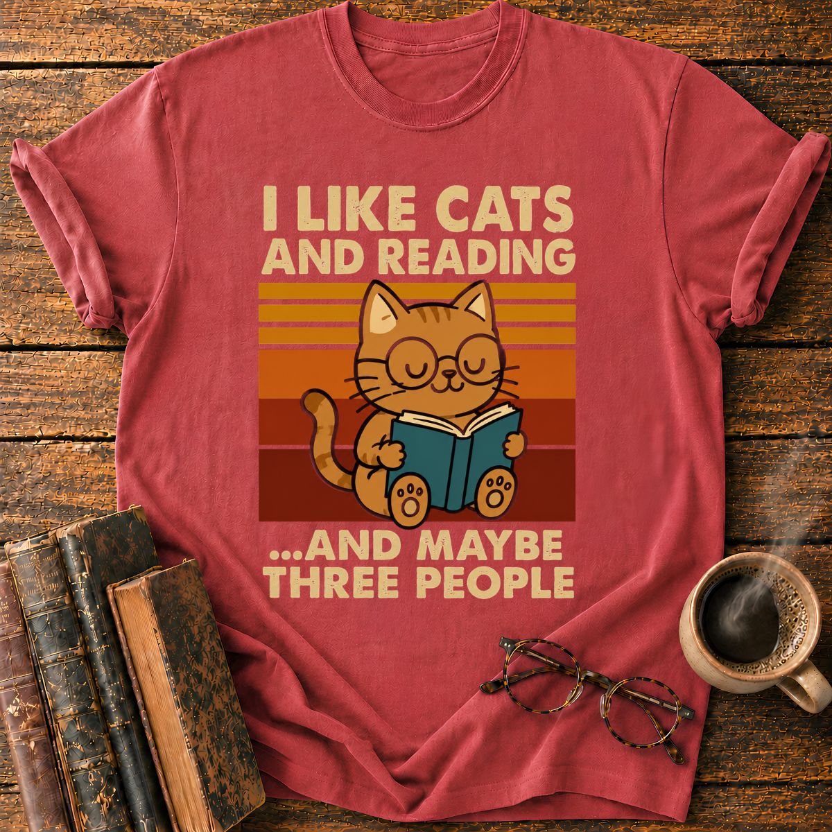 Retro Cat Reading T-Shirt