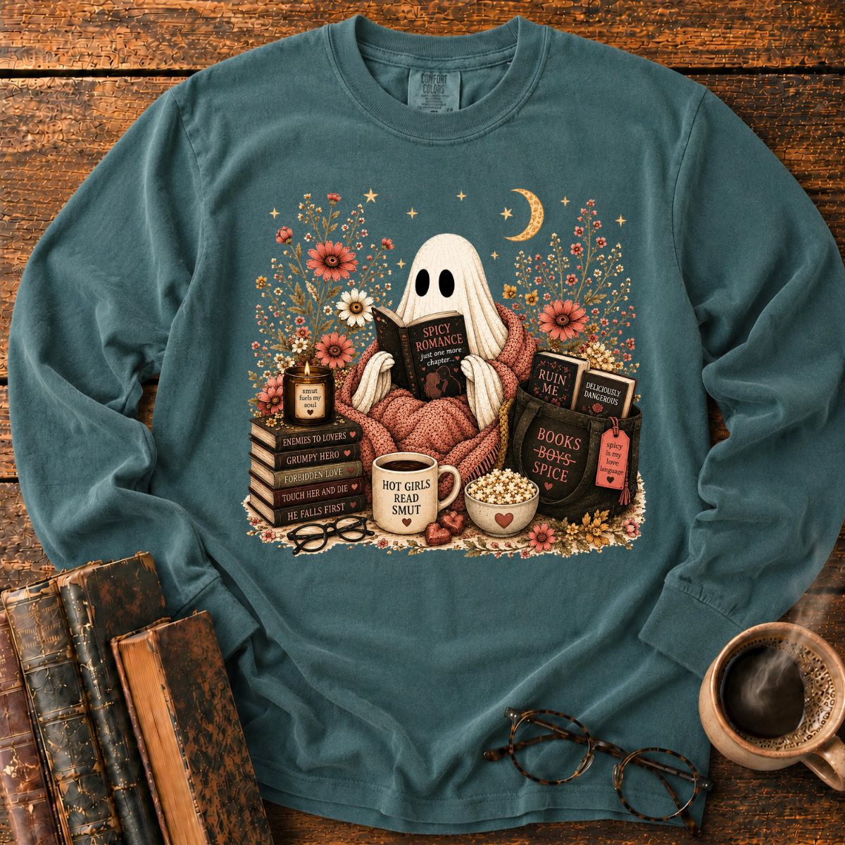 Ghost Reading Spicy Romance LS T-Shirt