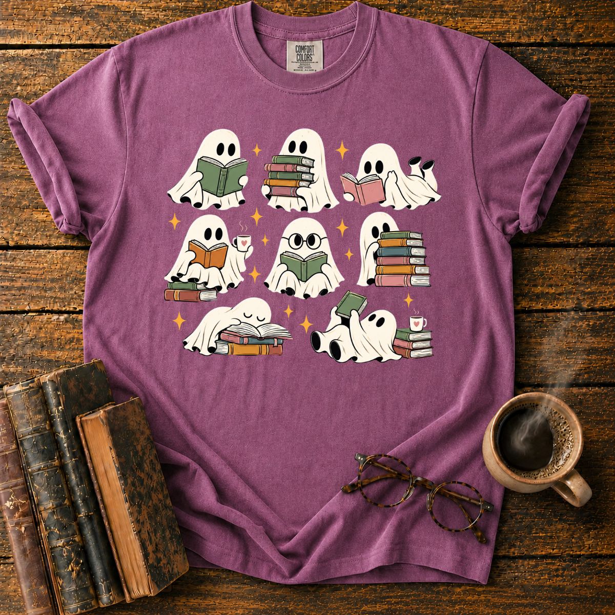Cozy Ghosts Reading Books T-Shirt