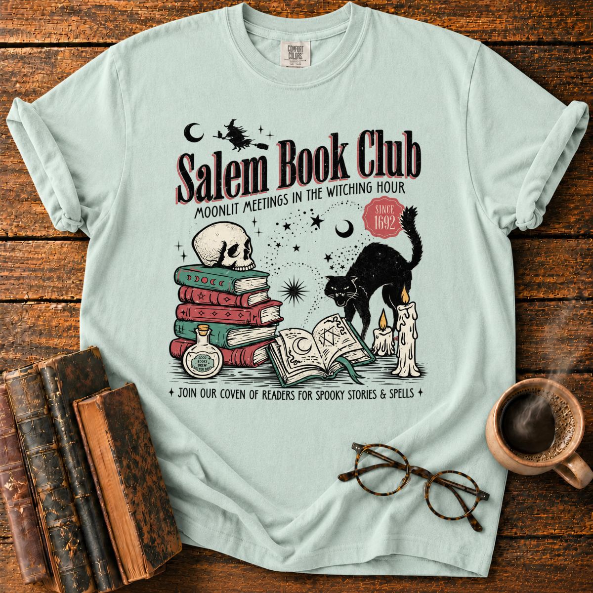 Salem Book Club Black Cat Witchy T-Shirt