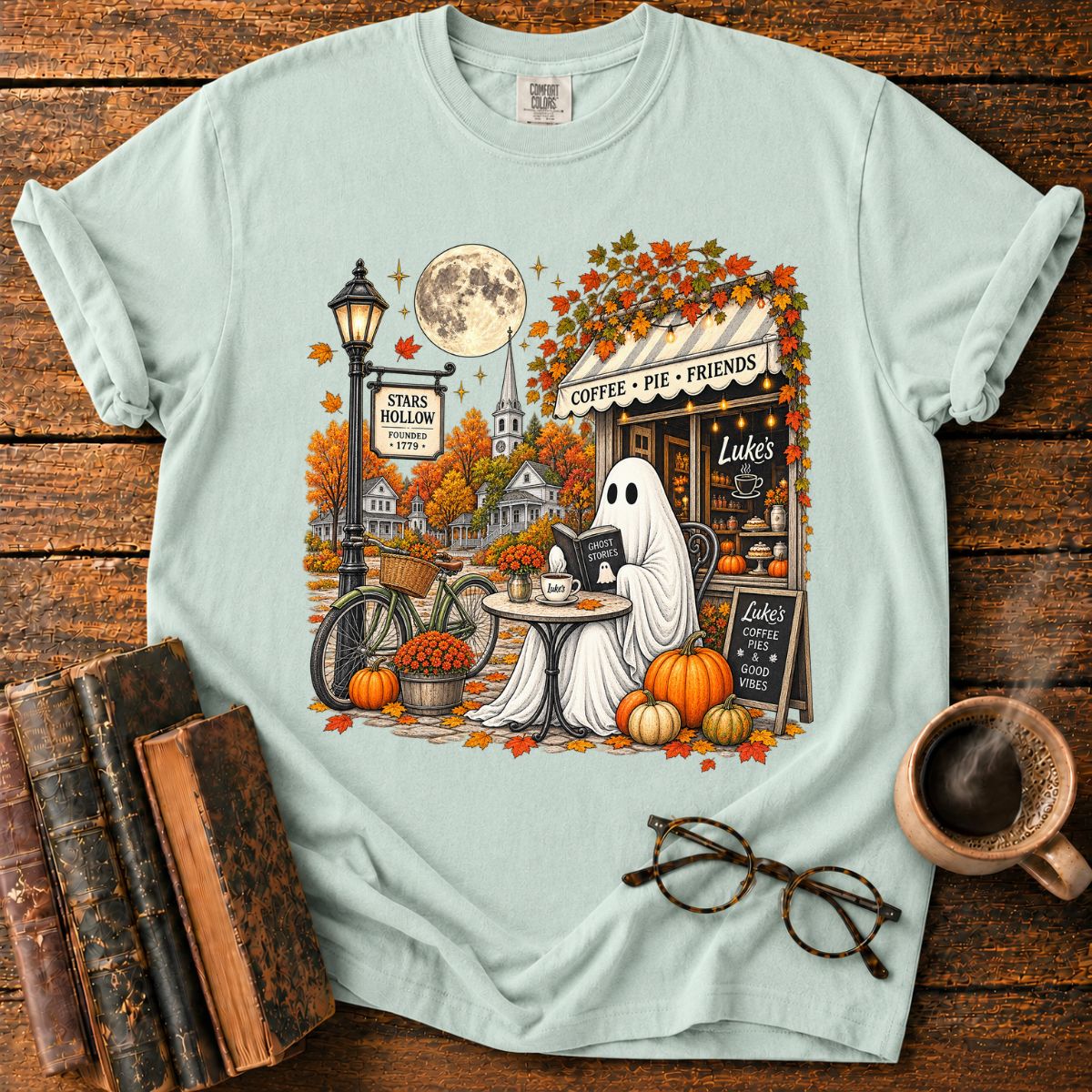 Ghostly Autumn Coffee in Stars Hollow T-Shirt