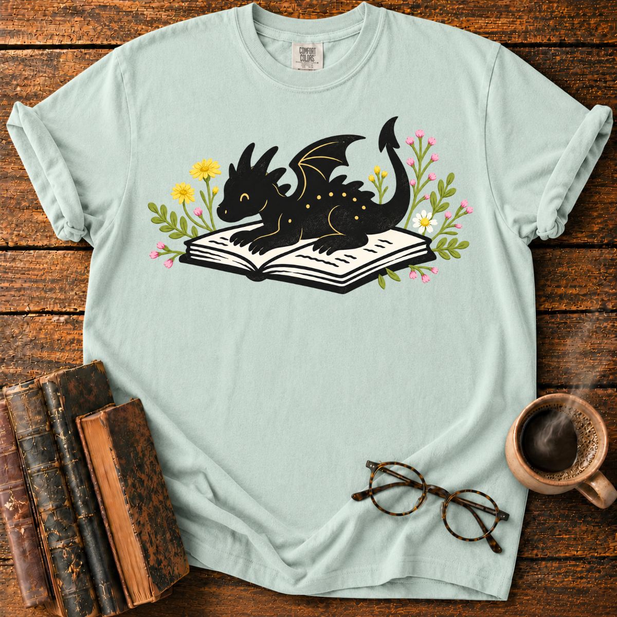 Dragon Reading Among Flowers T-Shirt