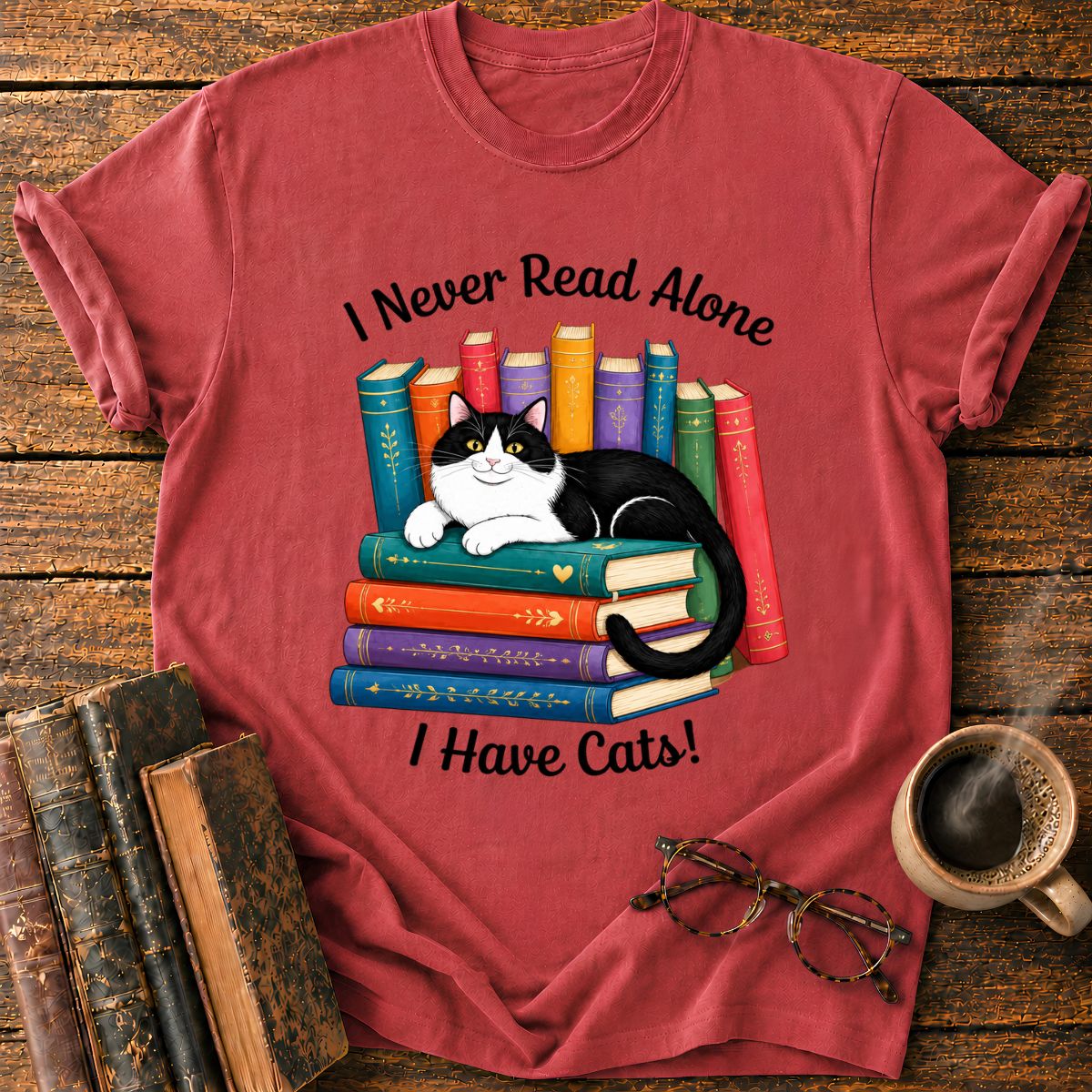 Tuxedo Cat’s Colorful Book T-Shirt