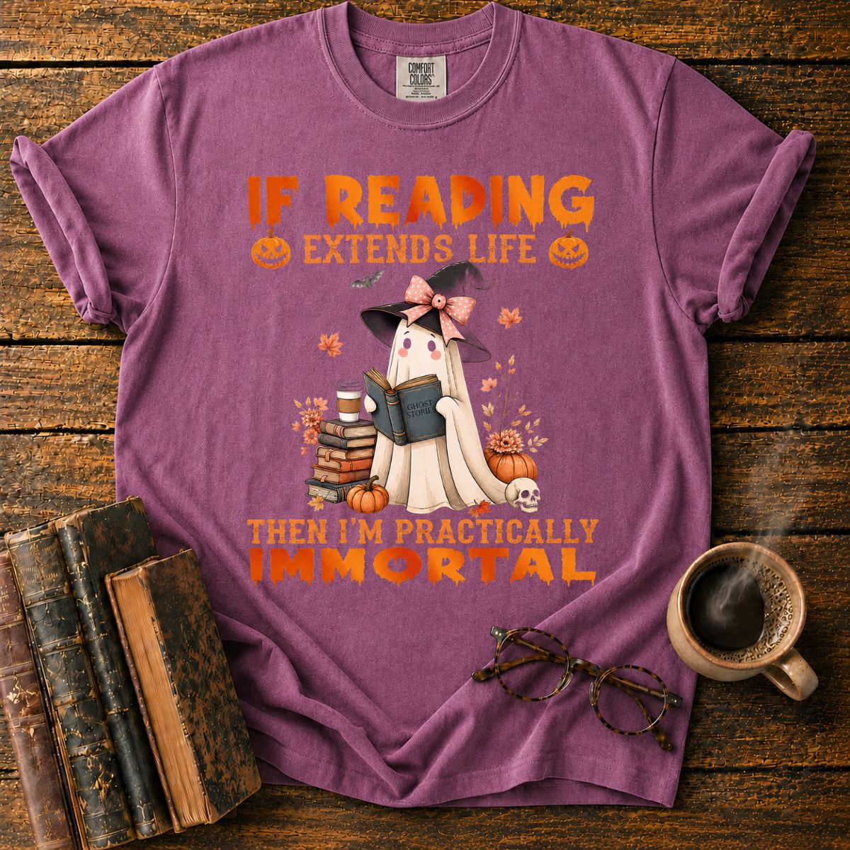 Cute Ghost Reading Halloween T-Shirt