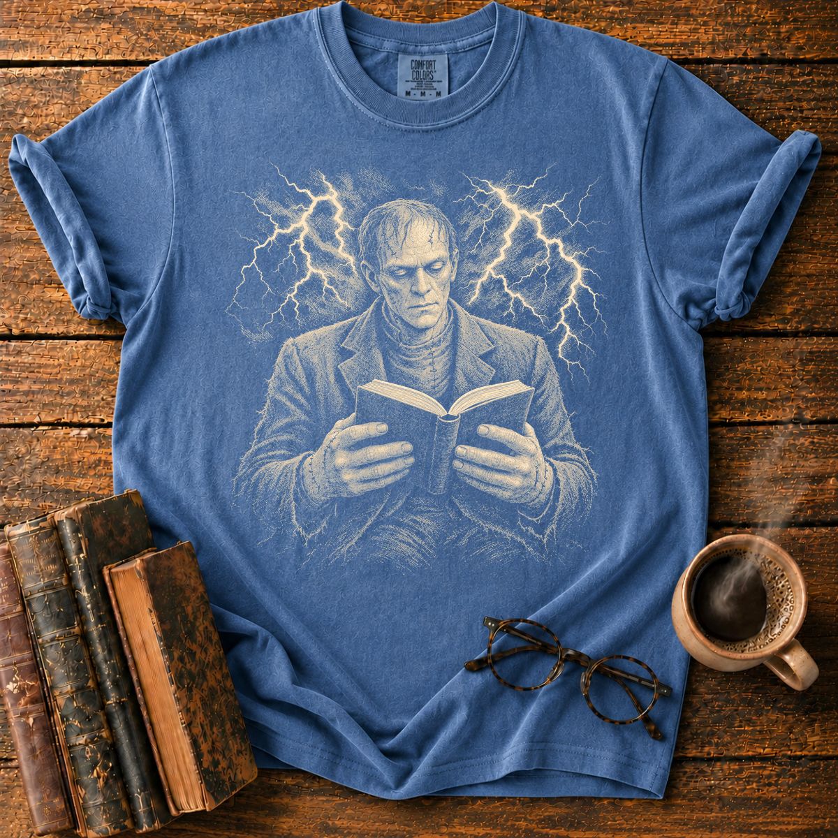 Frankenstein Monster Reading Lightning T-Shirt