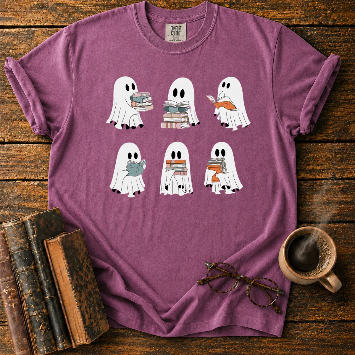 Cute Ghosts Reading Books T-Shirt