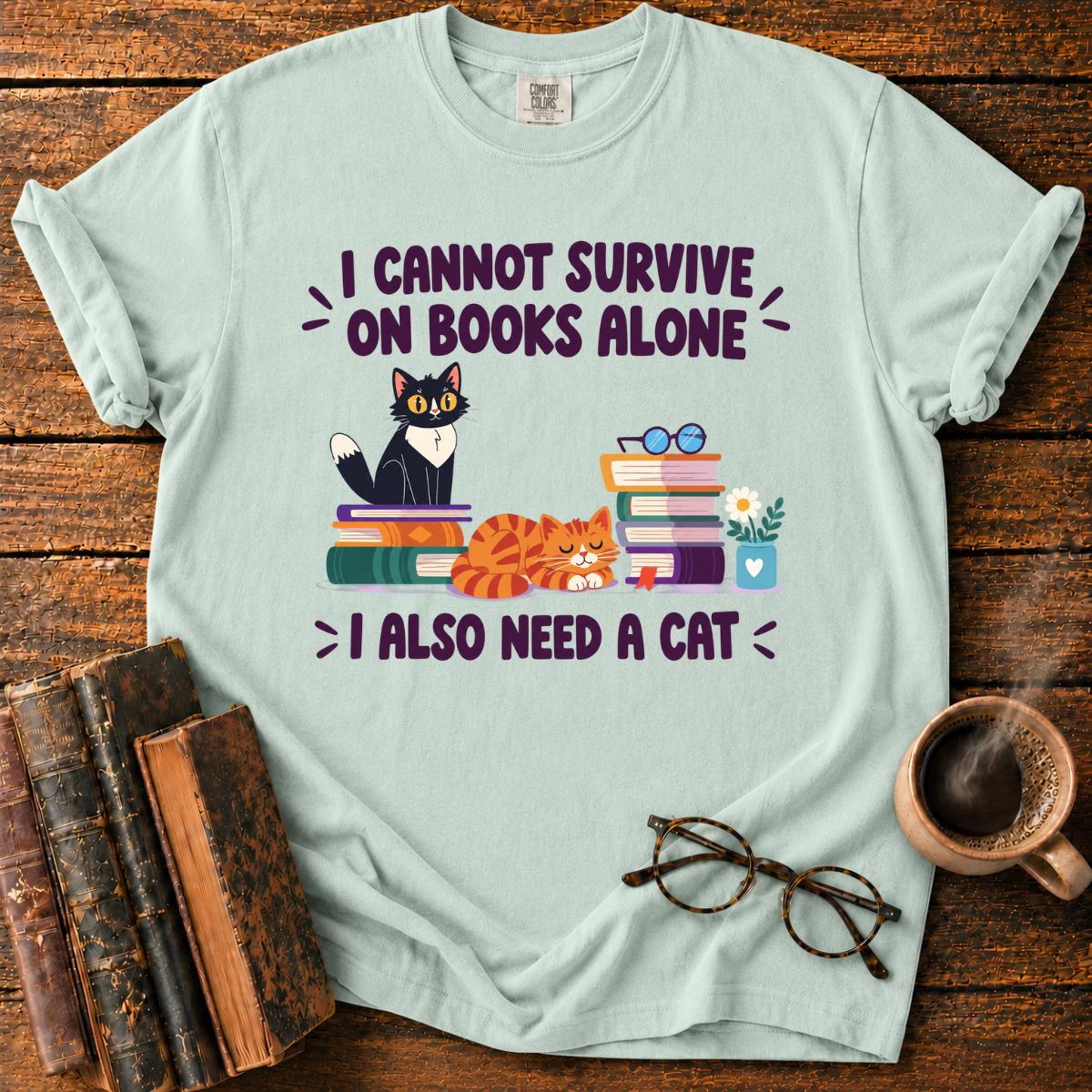 Books and Cats Lover Funny T-Shirt