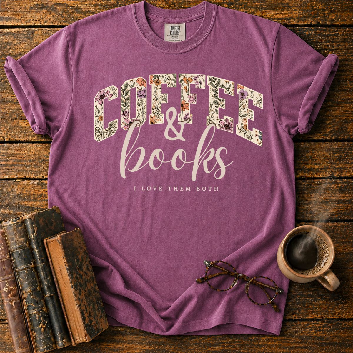 Coffee & Books Floral T-Shirt