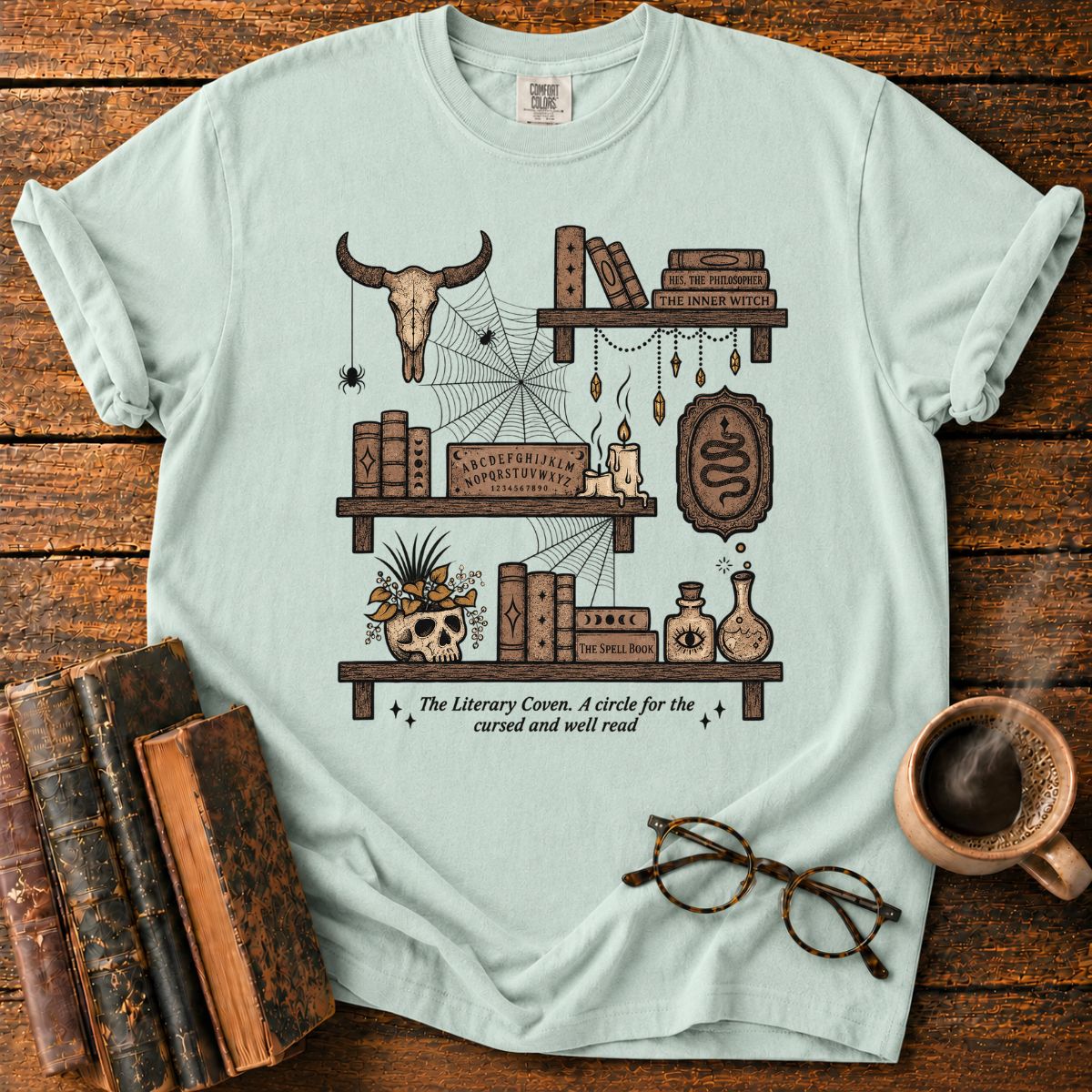 The Literary Coven Witchy Bookshelf T-Shirt