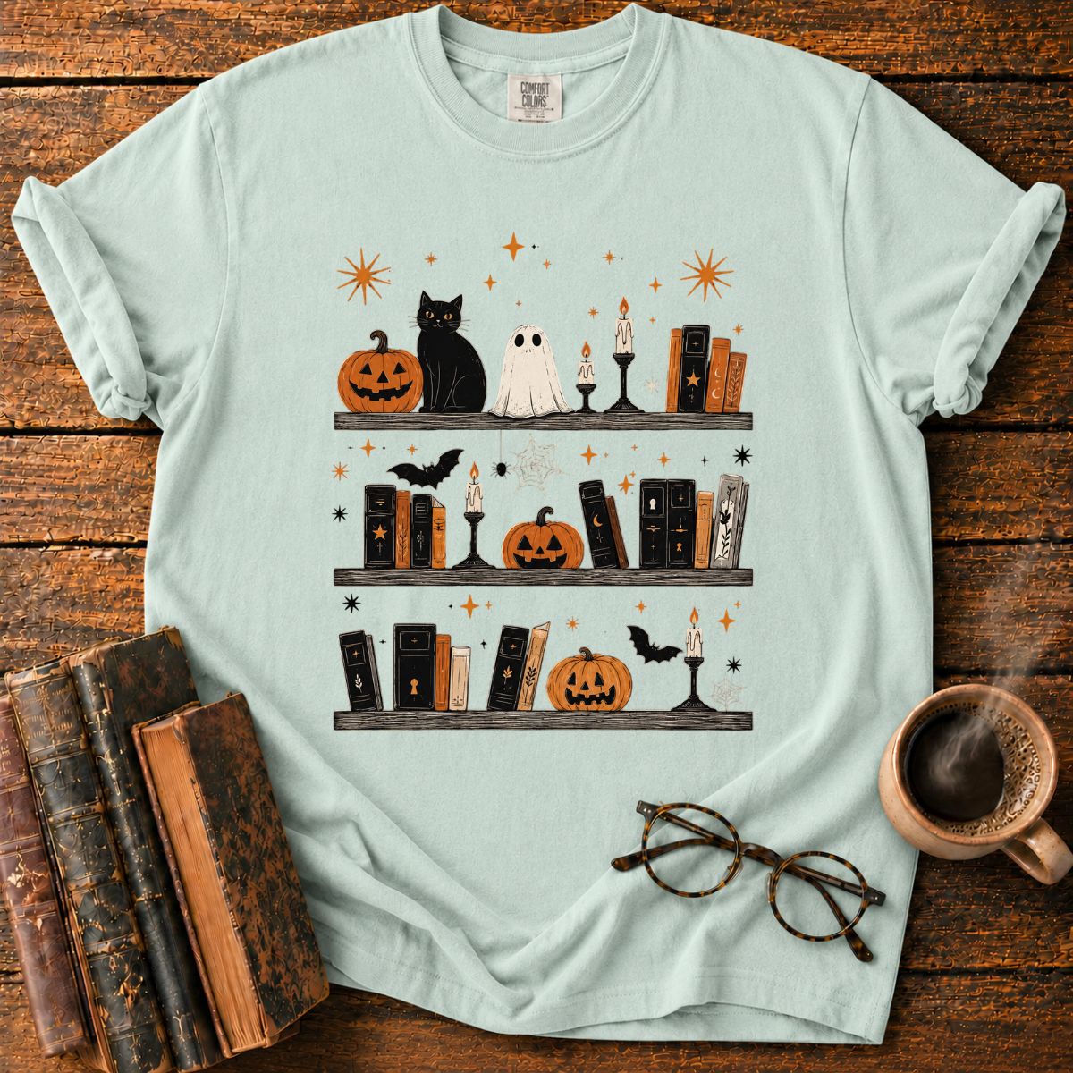 Spooky Halloween Bookshelf Display T-Shirt