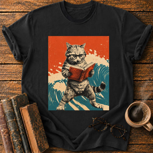 Vintage Cat Reading By The Sea T-Shirt