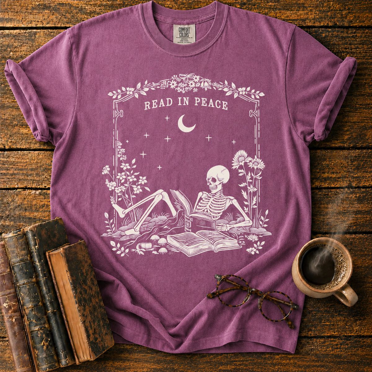 Read in Peace Floral Skeleton T-Shirt