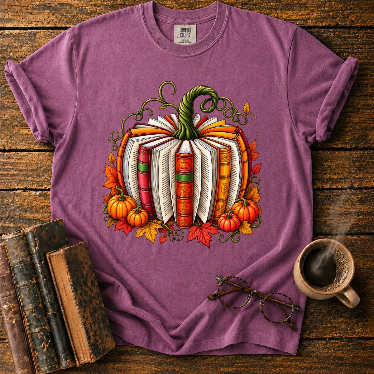 Whimsical Autumn Book Pumpkin T-Shirt