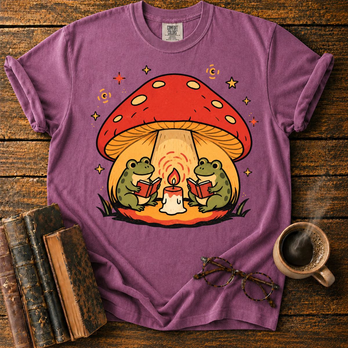 Frogs Reading Beneath a Mushroom House T-Shirt