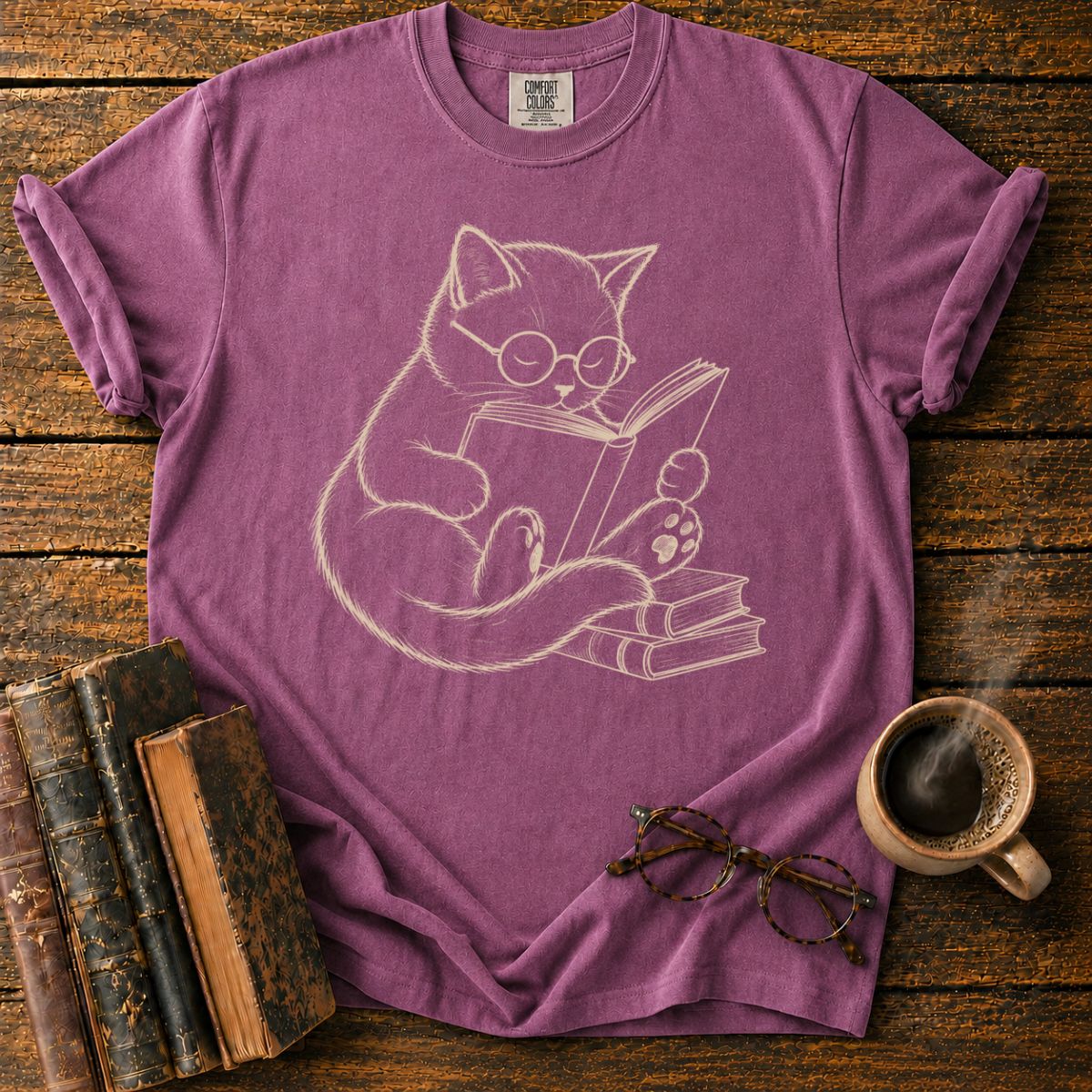 Cat Reading Book T-Shirt