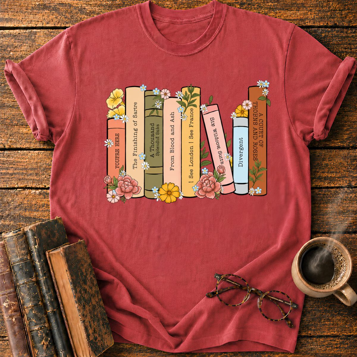 Floral Book Spines in Bloom T-Shirt