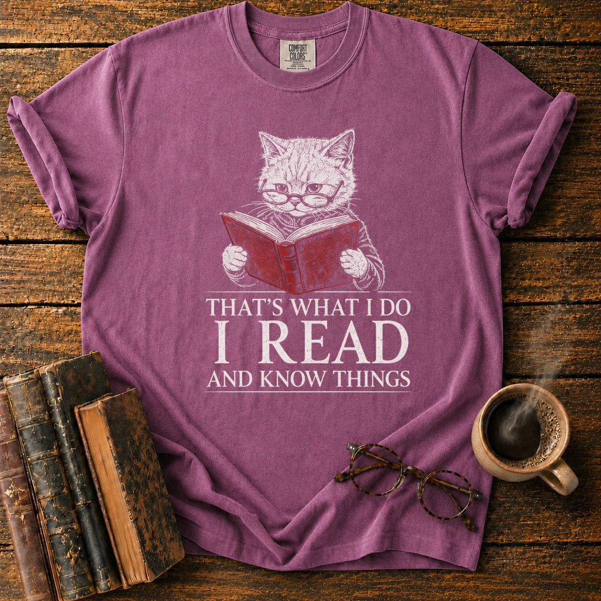 Cat Reading Vintage T-Shirt