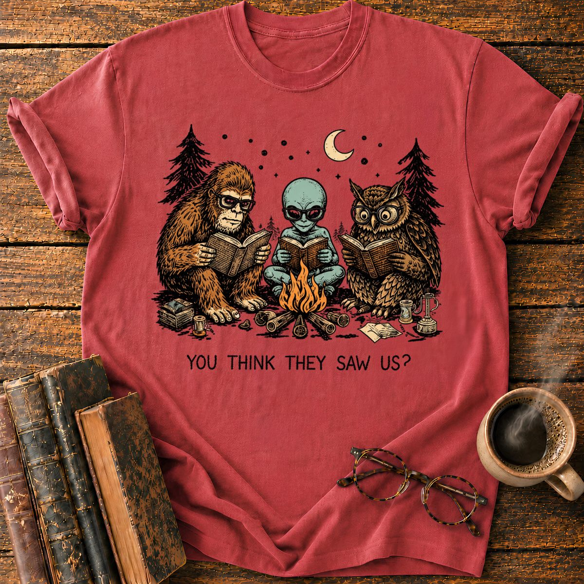 Three Curious Readers by the Campfire T-Shirt