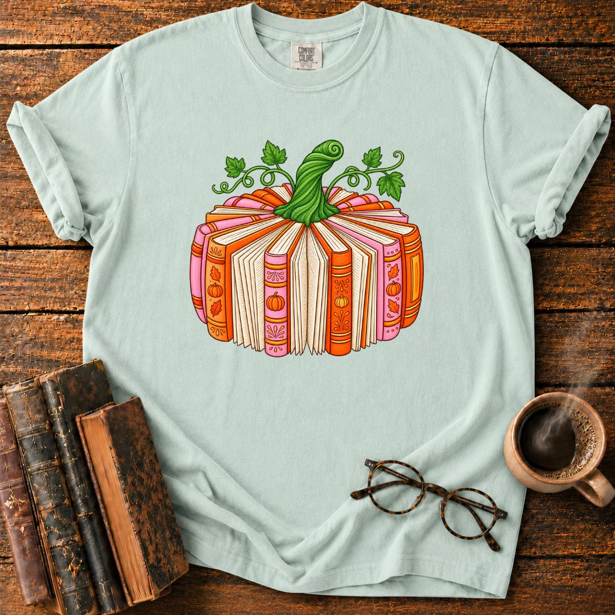 Whimsical Autumn Book Pumpkin T-Shirt