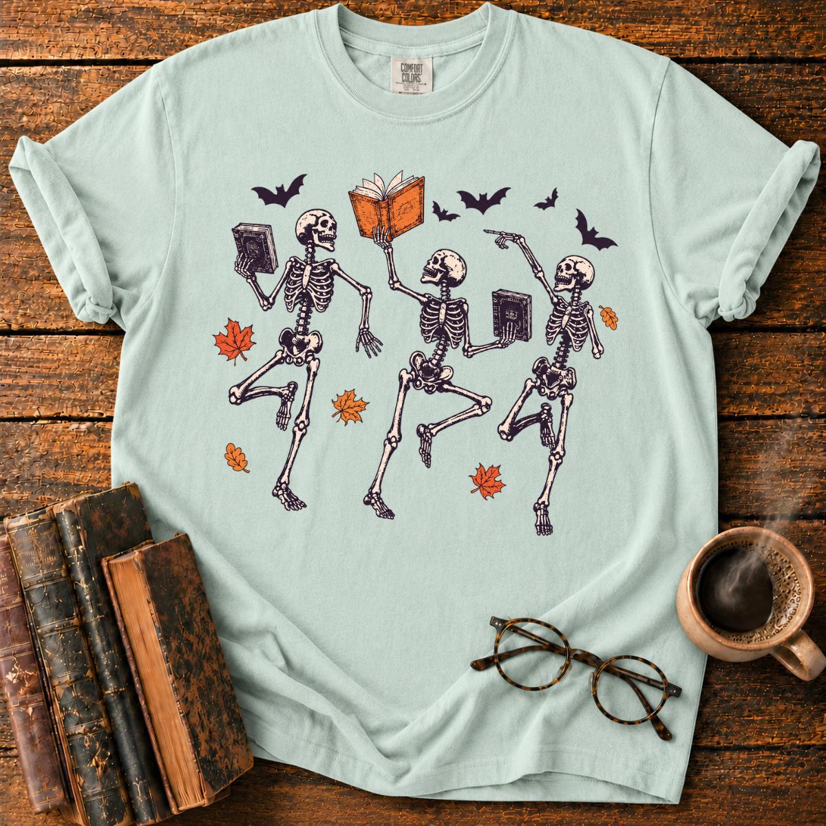 Dancing Skeletons with Haunted Books T-Shirt