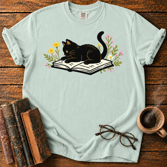 Cat Reading Among Flowers T-Shirt