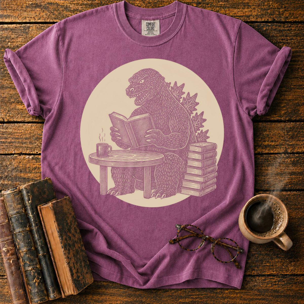 Kaiju Reading in a Cozy Study T-Shirt