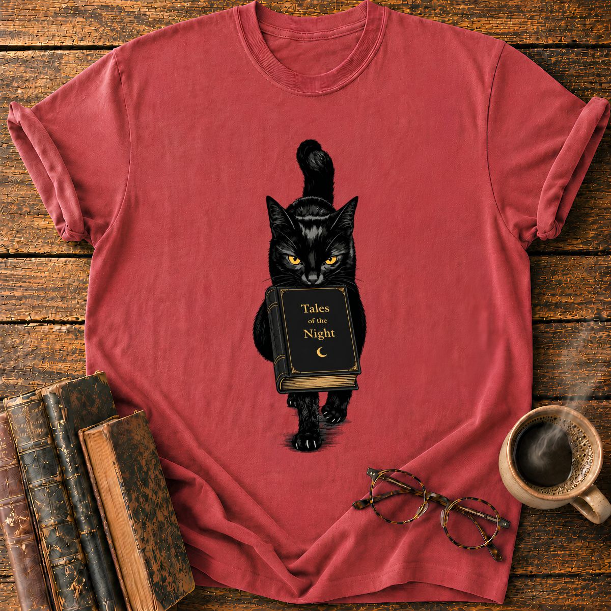 Black Cat With A Book T-Shirt