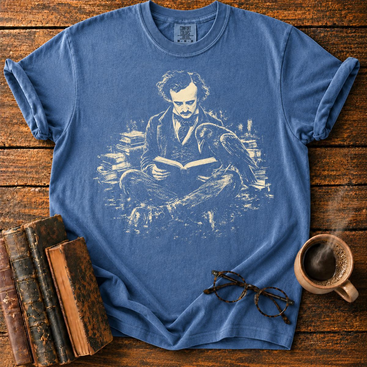 Edgar Allan Poe Reading With Raven T-Shirt
