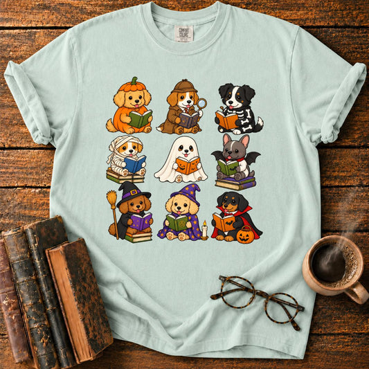 Kawaii Halloween Dogs Reading T-Shirt