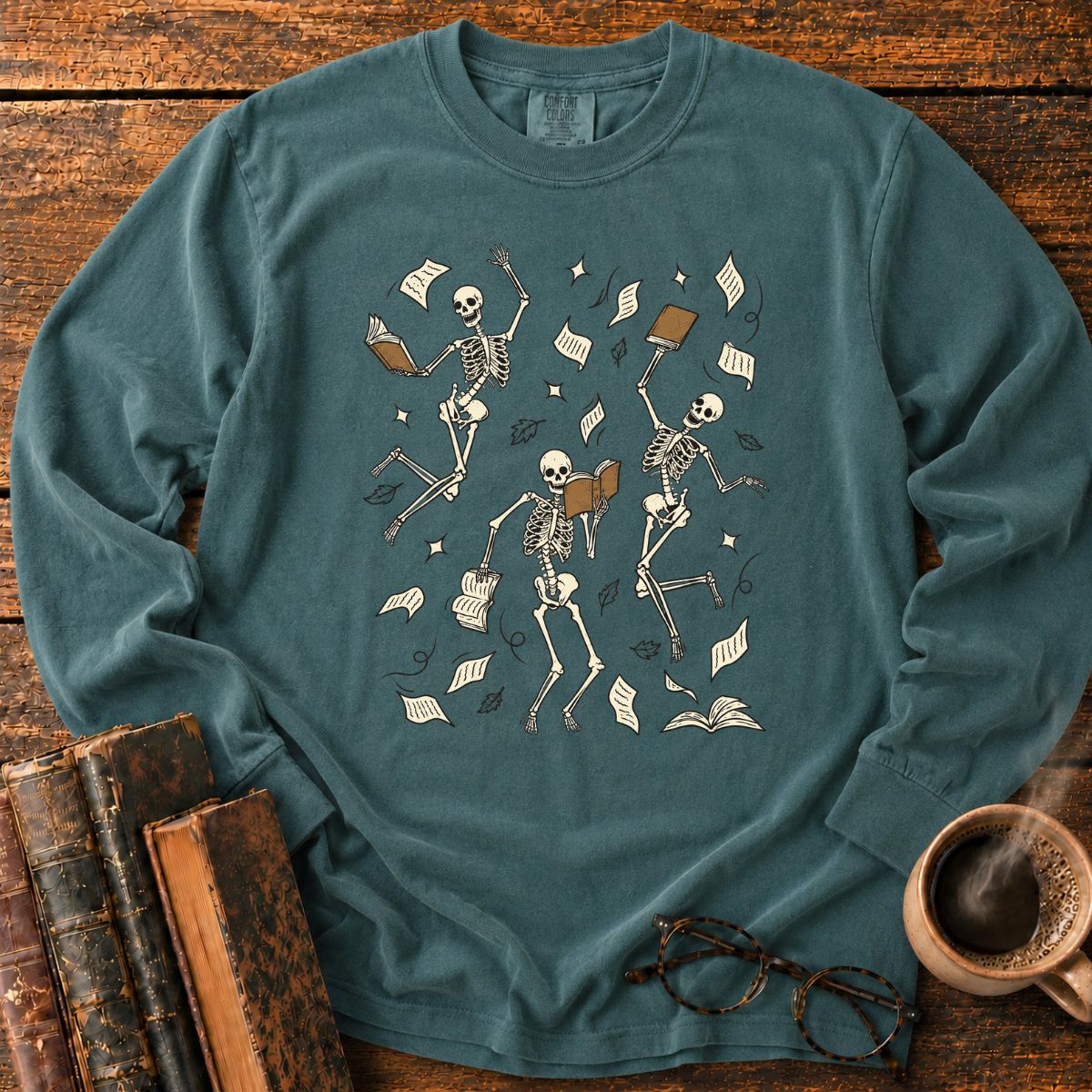 Dancing Skeletons Books LS T-Shirt