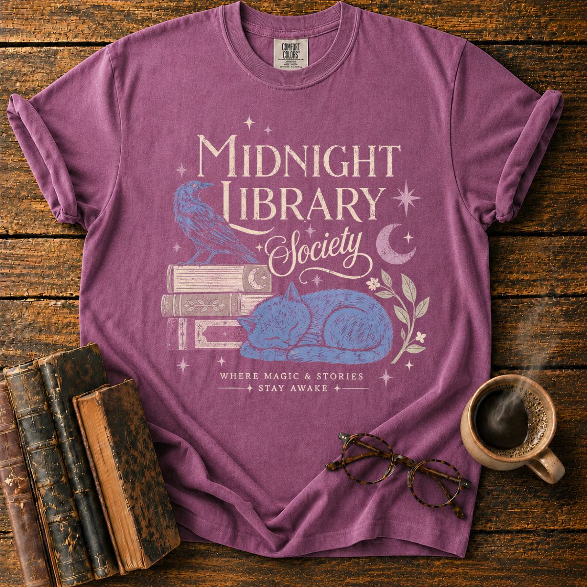 Midnight Library Society Cat Raven T-Shirt