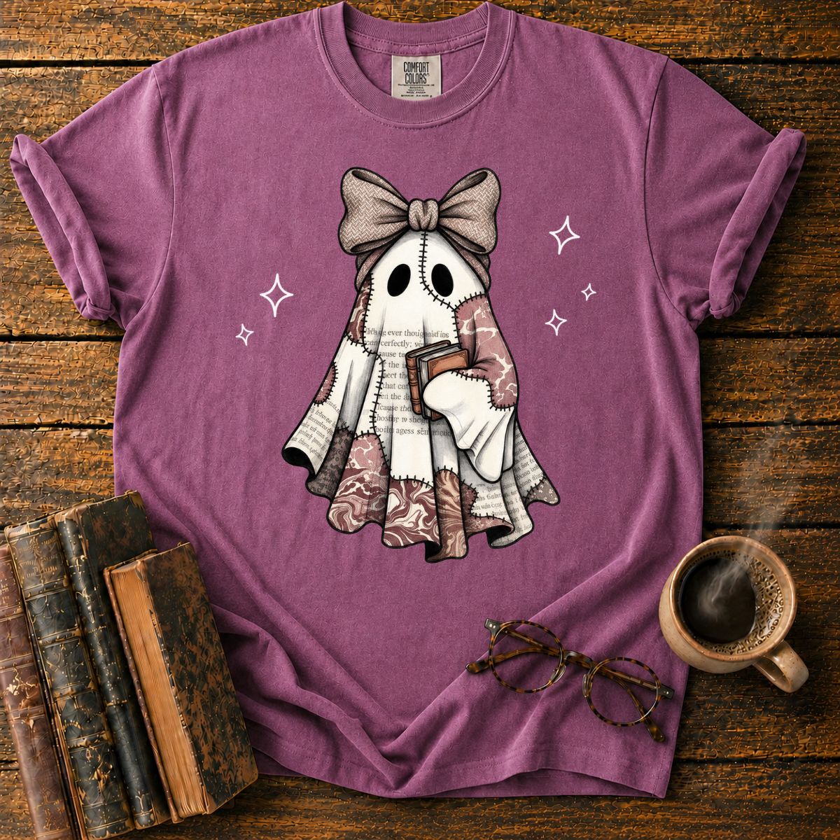 Ghost with Books and Sparkles T-Shirt