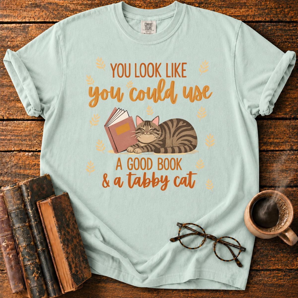 Good Book and Tabby Cat Lover T-Shirt