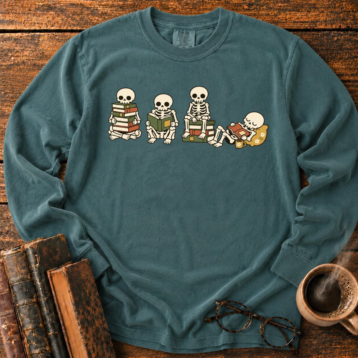 Four-Reading-Skeletons LS T-Shirt
