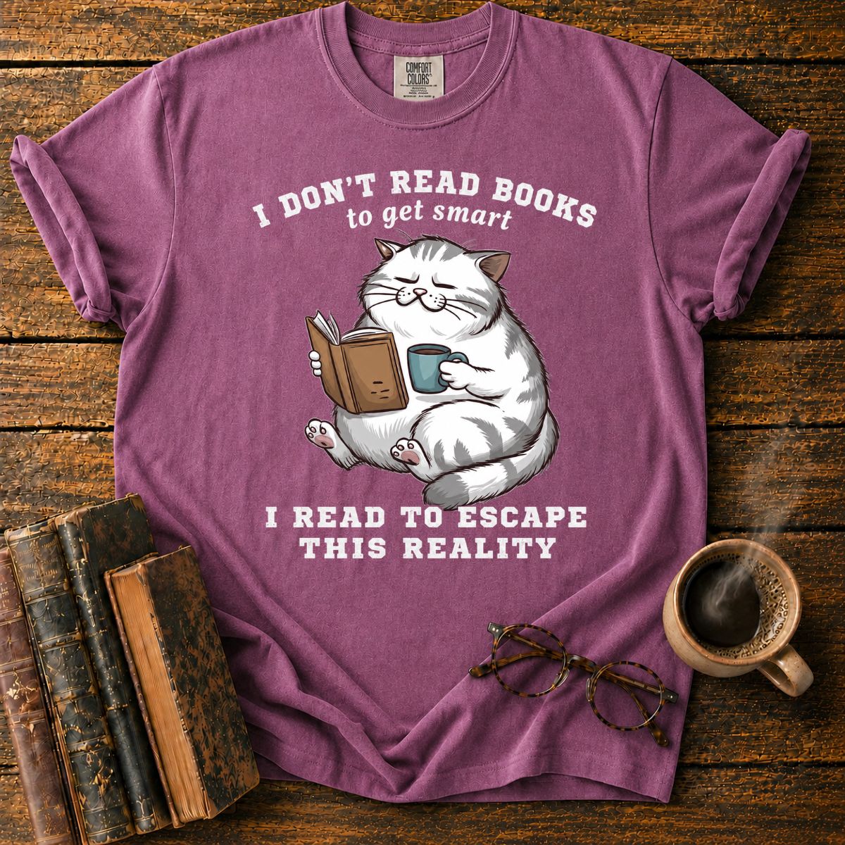 Cozy Cat Reading Escape T-Shirt