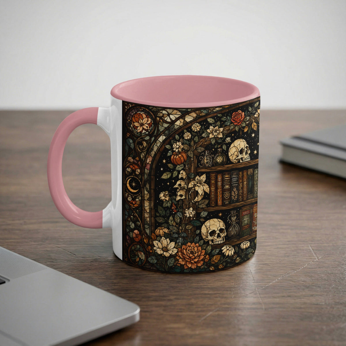 Dark Academia Bookshelf Stained Glass Mug
