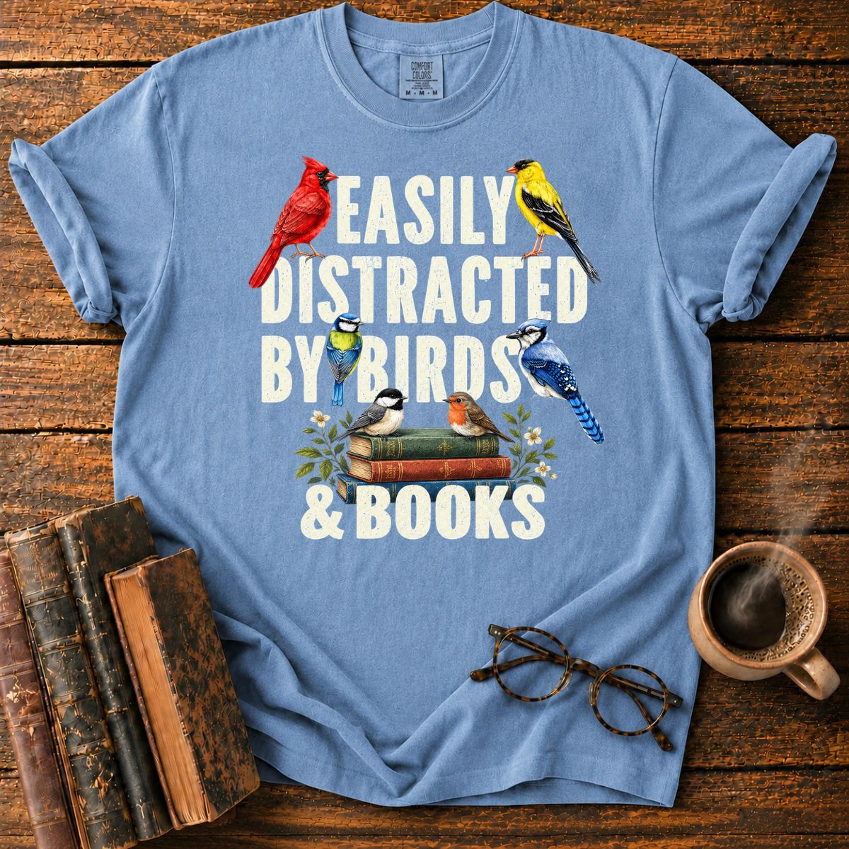 Easily Distracted by Birds & Books T-Shirt