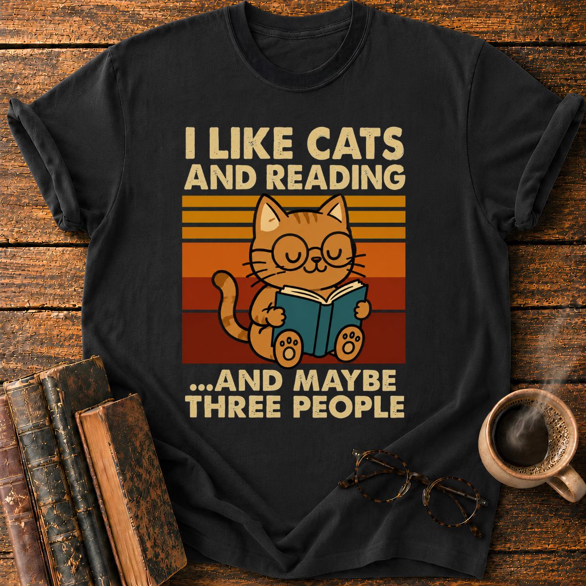 Retro Cat Reading T-Shirt