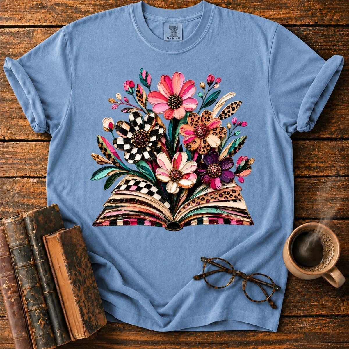 Floral Bouquet Rising from Book T-Shirt