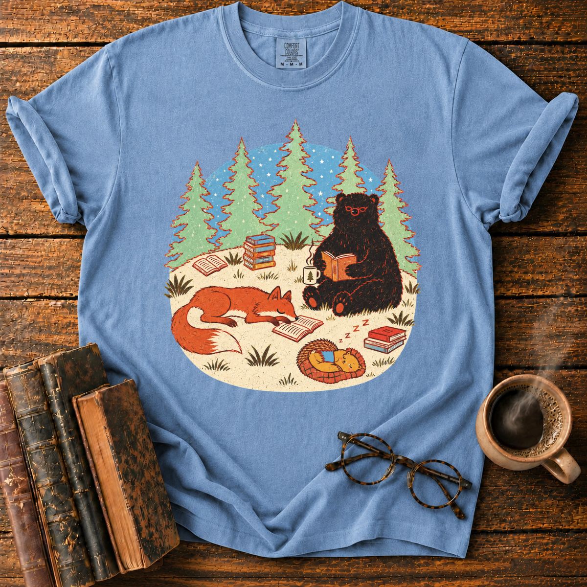 Woodland Animals Reading Book Lover T-Shirt