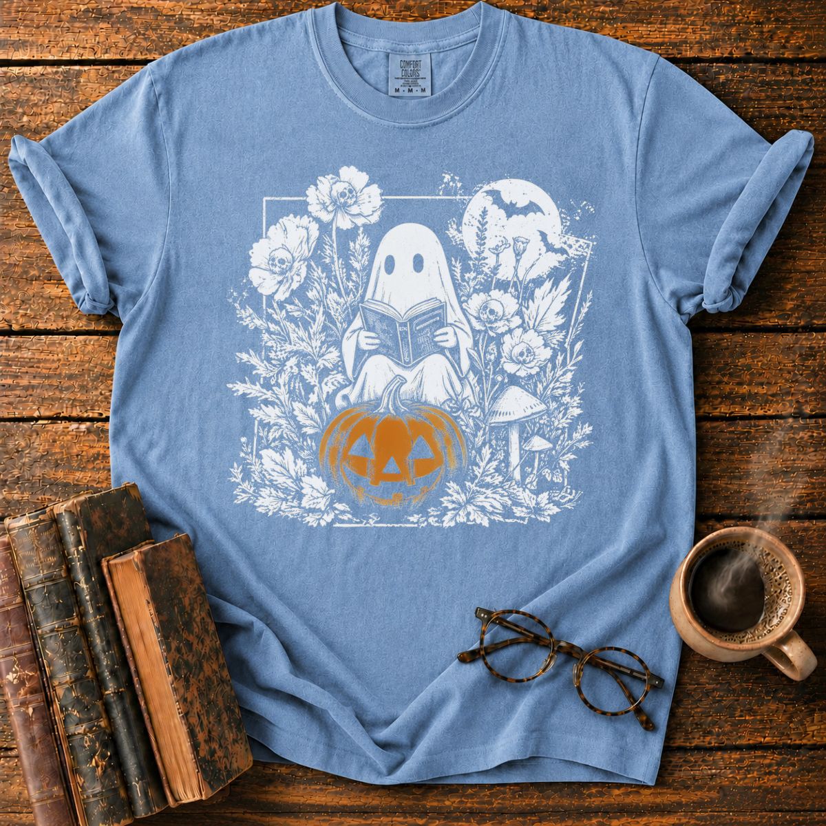 Vintage Halloween Ghost Reading T-Shirt