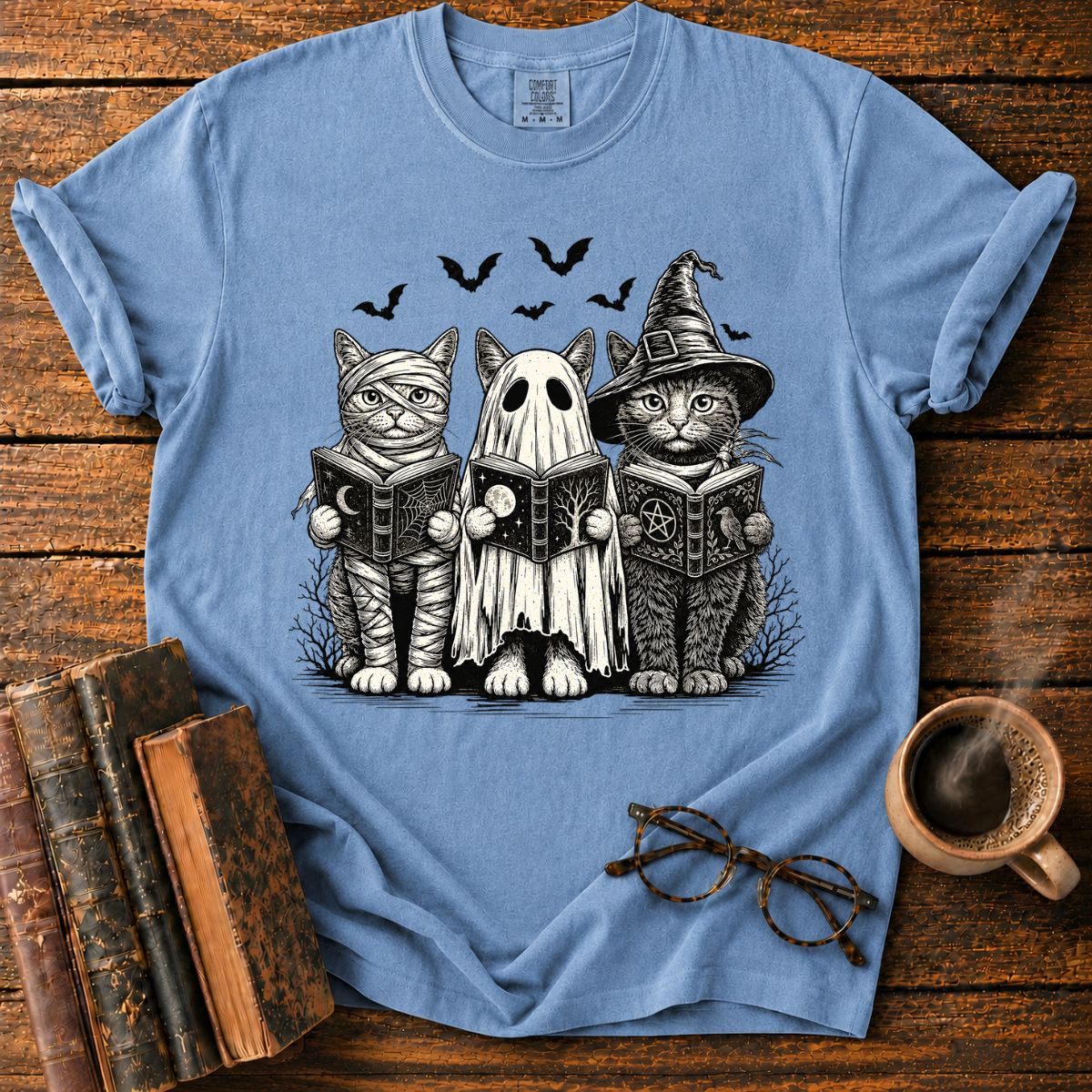 Halloween Cats Reading Together T-Shirt