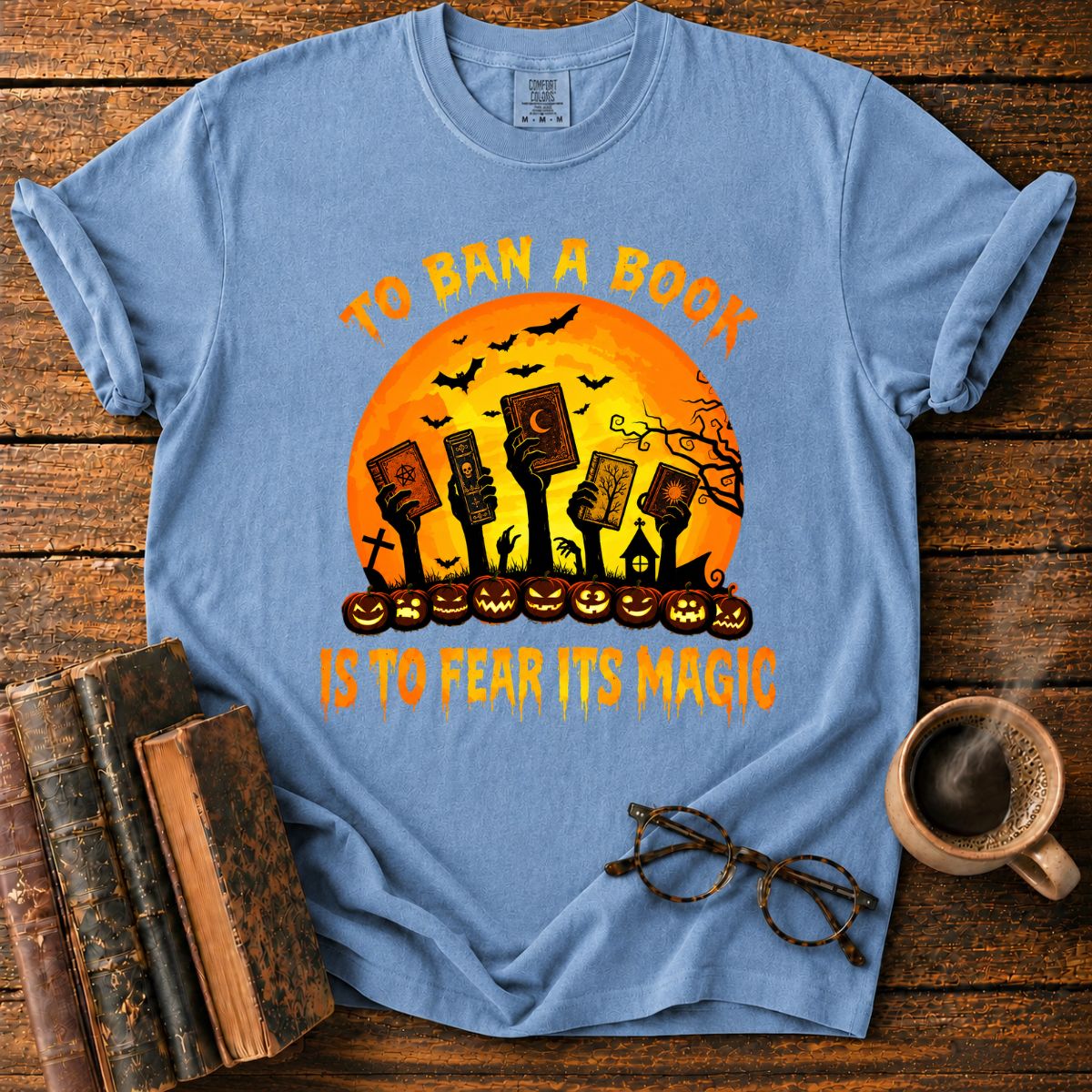 Zombie Hands Raise Haunted Books T-Shirt
